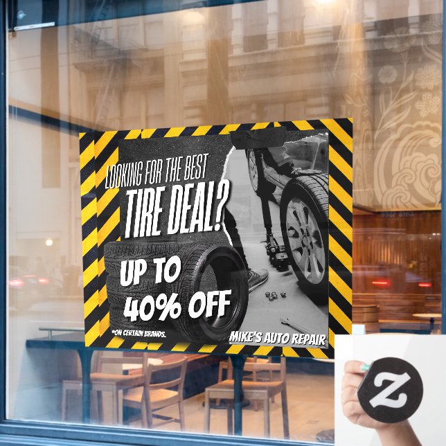 Customise Automotive Shop Tire Sale Up To Percent  (Cafe Window)