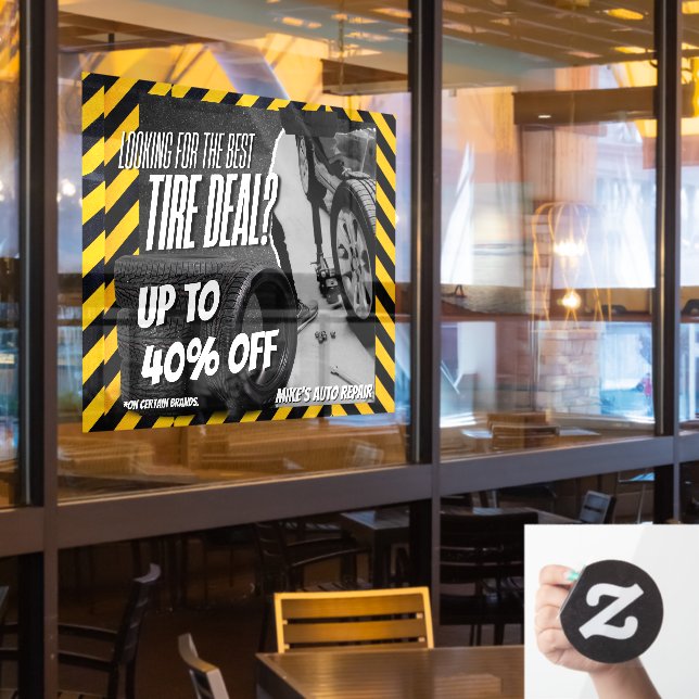 Customise Automotive Shop Tire Sale Up To Percent  (Restaurant Window)