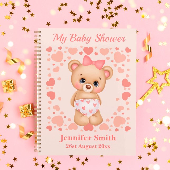 Customise Baby Shower Cute Pink Teddy Bear   Planner (Creator Uploaded)