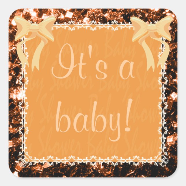 Customise Baby shower Unisex orange sparkles Square Sticker (Front)