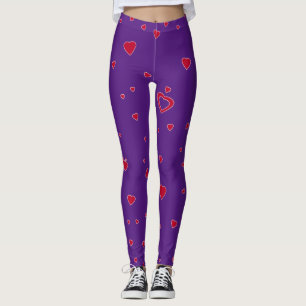Customise Background Colour Red Hearts Leggings