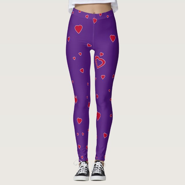 Customise Background Colour Red Hearts Leggings (Front)