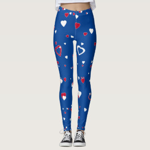 Customise Background Colour Red White Hearts Leggi Leggings