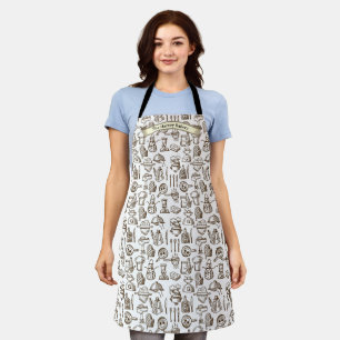 Customise Bakery Kitchen Symbol Pattern Black Whit Apron
