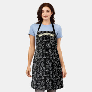 Customise Bakery Kitchen Symbols Pattern Black Apron