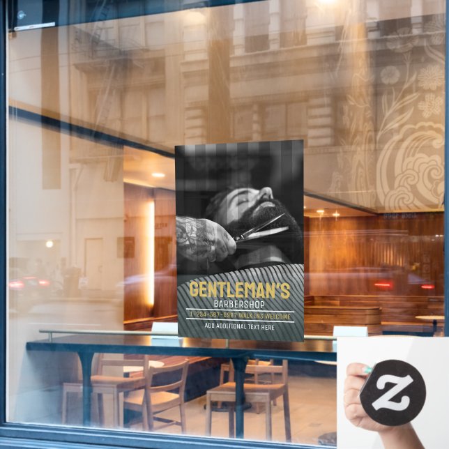 Customise Barbershop Modern Bearded Man Graphic (Cafe Window)