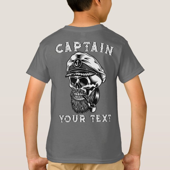Customise Bearded Sea Captain Skull Smoking Pipe  T-Shirt (Back)