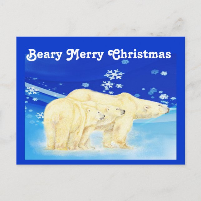 Customise Beary Merry Christmas Polar Bears Holiday Postcard (Front)