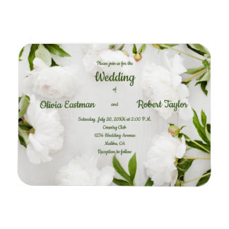 Customise beautiful white peony wedding magnet