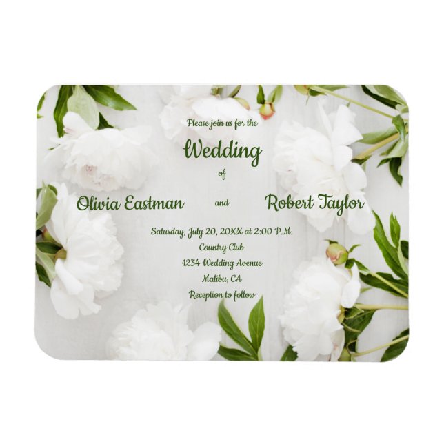 Customise beautiful white peony wedding magnet (Horizontal)