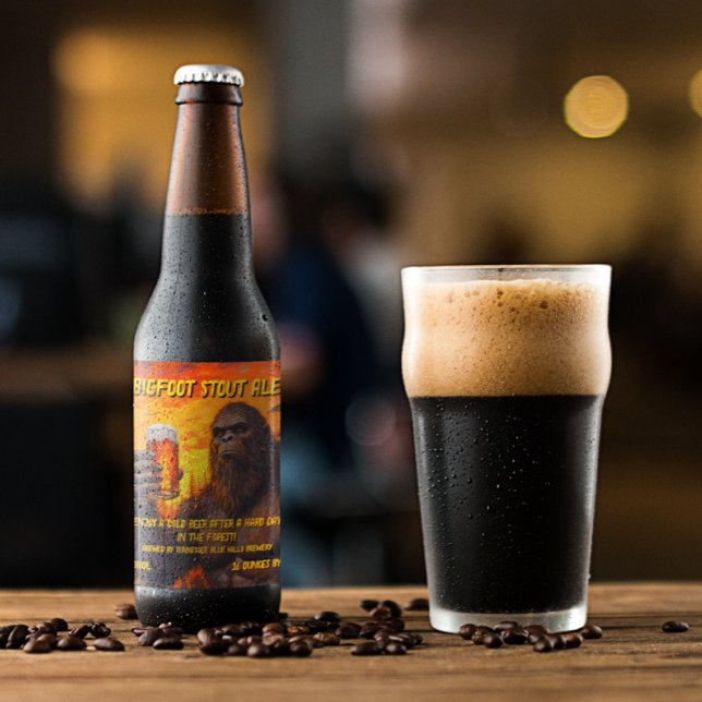 Customise Bigfoot Drinking A Beer At Sunset  Beer Bottle Label (Creator Uploaded)