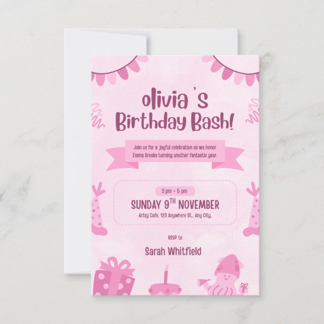 Customise Birthday Girl Invitation  (Front)