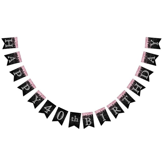 Customise Birthday - Pink Glitter & Black Damask Bunting (All)