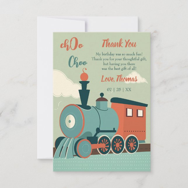 Customise Birthday Train Boy Train Ticket Birthday Thank You Card (Front)