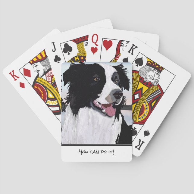 Customise Black and White Border Collie Smiling Playing Cards (Back)