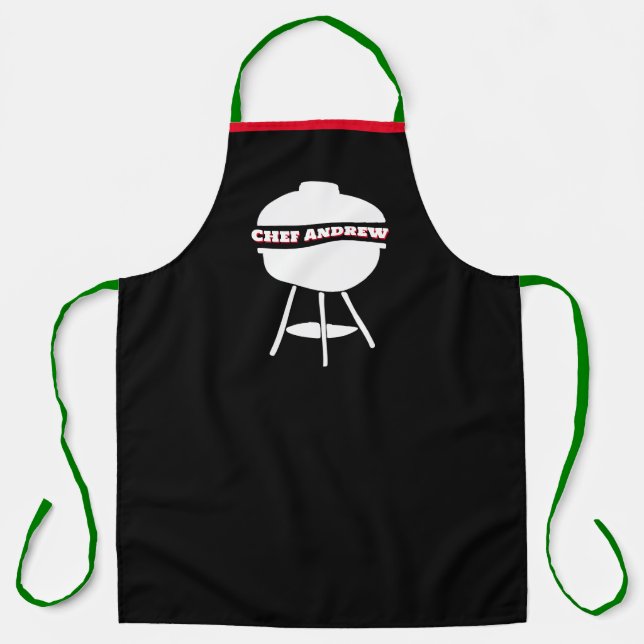 Customise Black Chef Name Monogram Grill Christmas Apron (Front)