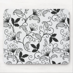 Customise Black Floral Pattern Mouse Pad