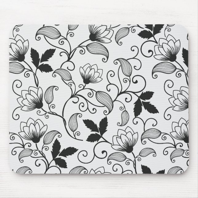 Customise Black Floral Pattern Mouse Pad (Front)