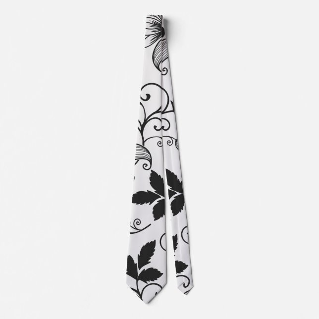 Customise Black Floral Pattern Tie (Front)
