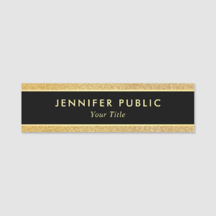 Customise Black Gold Glitter Look Modern Template Name Tag