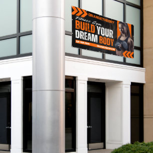 Customise Black Orange Grunge Gym Woman Model Banner