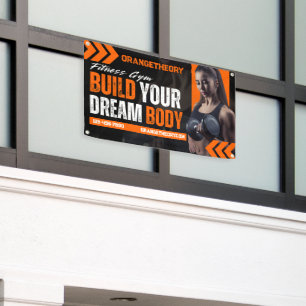 Customise Black Orange Grunge Gym Woman Model Banner