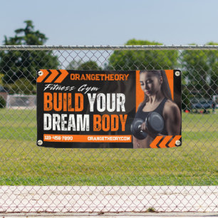 Customise Black Orange Grunge Gym Woman Model Banner