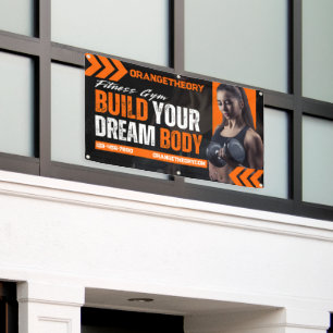 Customise Black Orange Grunge Gym Woman Model Banner