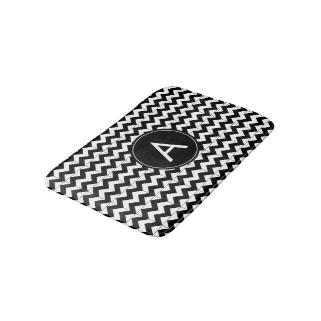 Customise Black White Chevron Pattern Bath Mat (Angled)