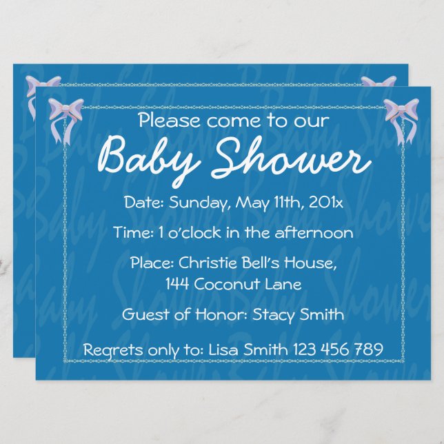 Customise Blue Baby Boy shower invitation (Front/Back)