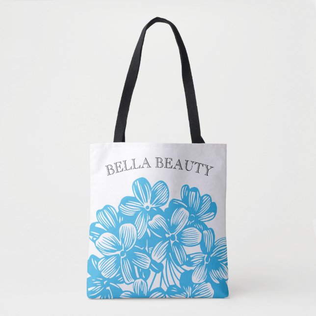 Customise Blue Botanical Hydrangea Flower Blossoms Tote Bag (Front)