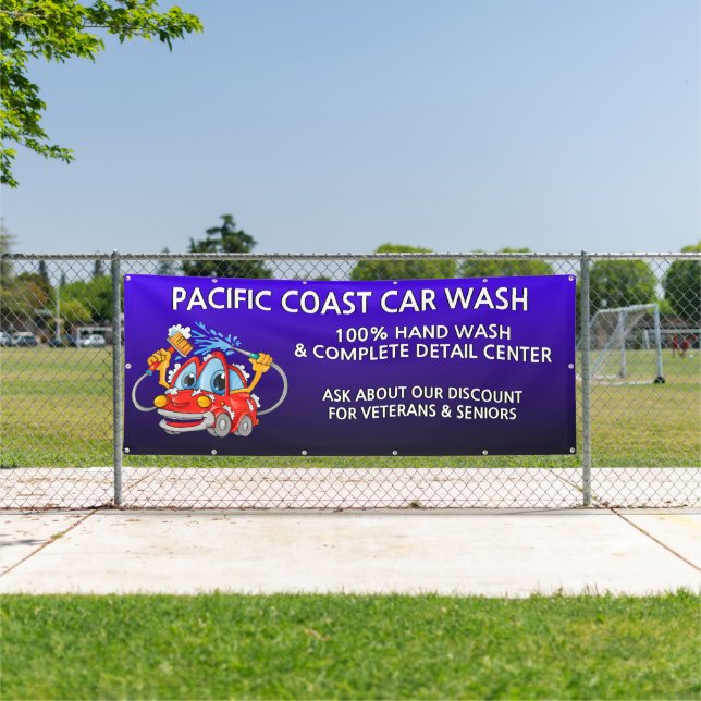 Customise Blue Car Wash Comical Toon Business  Banner (Insitu)