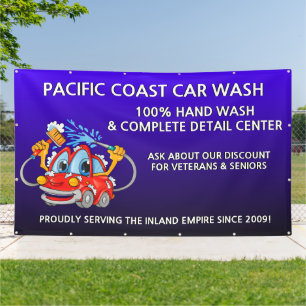 Customise Blue Car Wash Comical Toon Car Large Banner