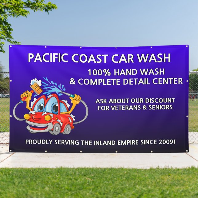 Customise Blue Car Wash Comical Toon Car Large Banner (Outside)