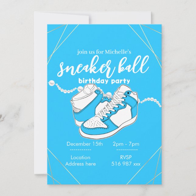 Customise blue sneaker ball invitation template (Front)
