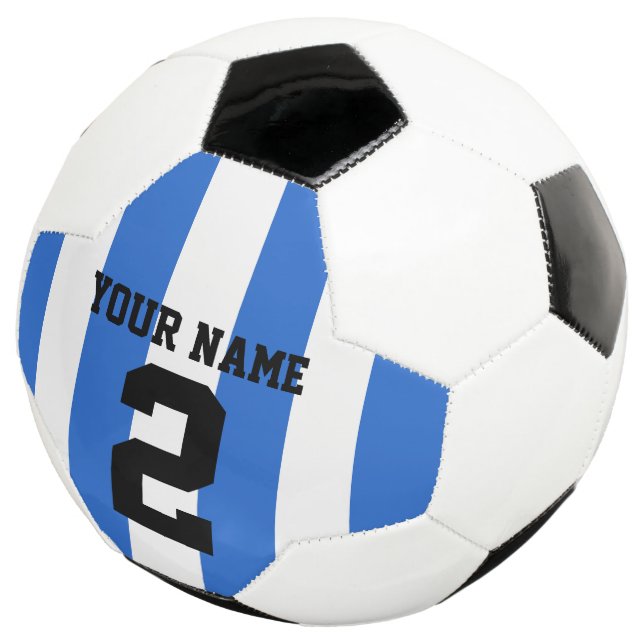 Customise, blue & white football / soccer stripes: ball (Three Quarter)