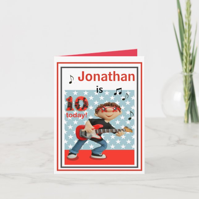 Customise Boys 10th Birthday Card - Rock and Roll (Front)