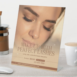 Customise Brown Gold Elegant Beauty Eyelash Extens Pedestal Sign