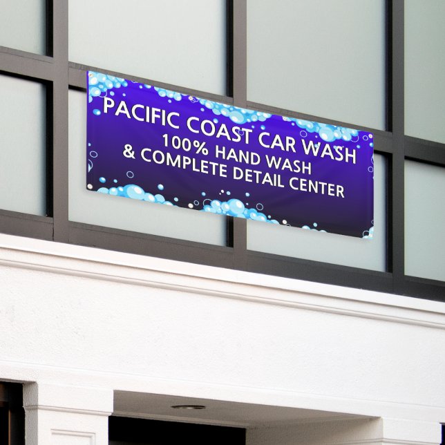 Customise Bubbly Blue Car Wash Business  Banner (Outside Building)