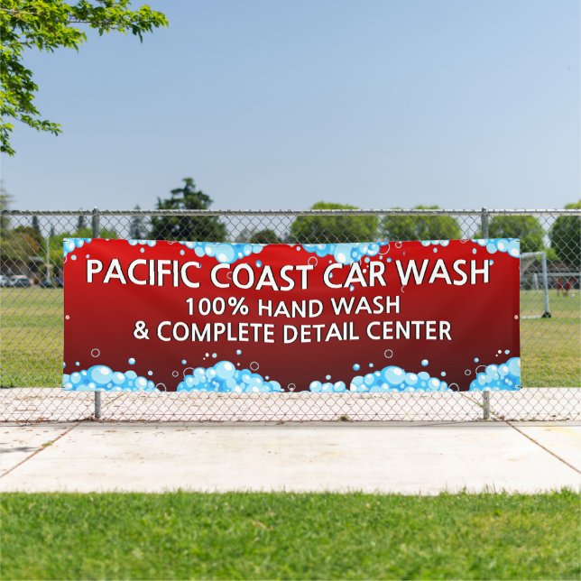 Customise Bubbly Red Car Wash Business  Banner (Insitu)
