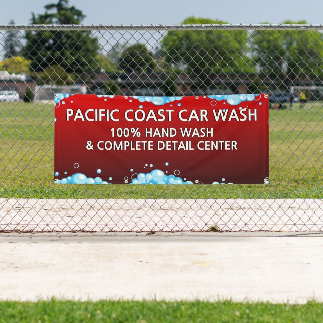 Customise Bubbly Red Car Wash Business  Banner (Insitu)