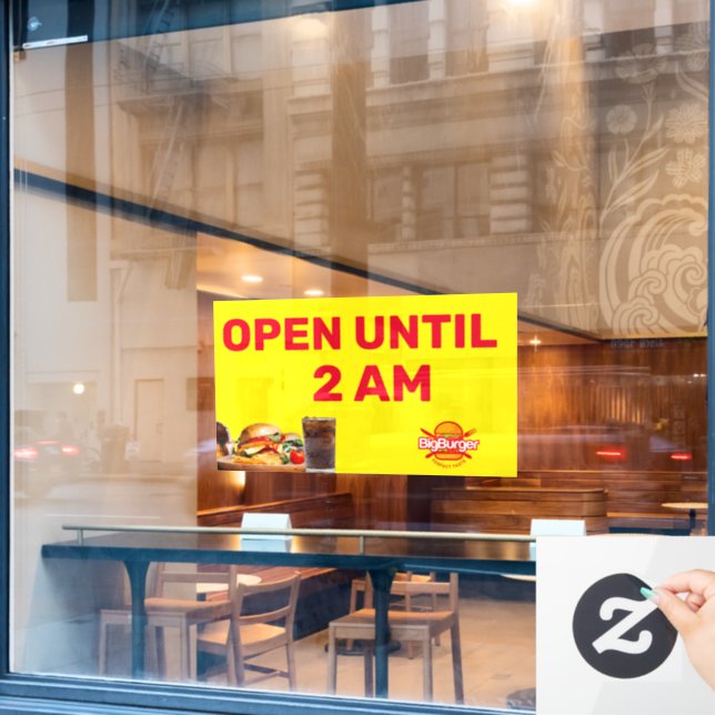 Customise Burger Restaurant  Logo Open Until 2AM  (Cafe Window)