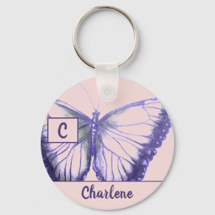 Customise by Name Butterfly Button Keychain