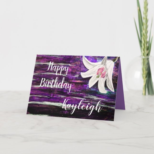 Customise by Name Happy Birthday Flower Design Card (Front)