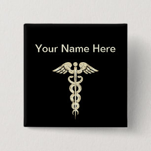 Customise - Caduceus Medical Symbol Snake Staff 15 Cm Square Badge