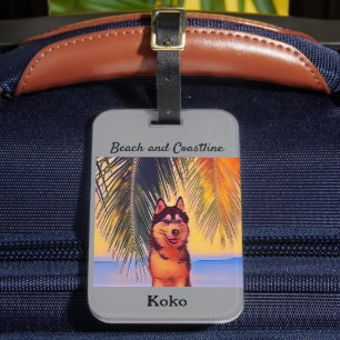 Customise canine on the beach Luggage tag