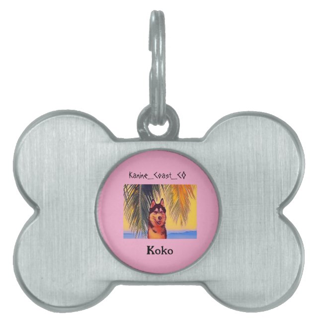 Customise canine on the beach pet  ID tag (Front)