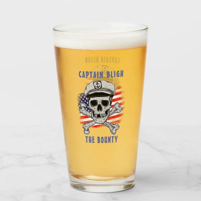 Customise, Captain, Skull & Bones, US Flag, Sailor Glass (Front Filled)