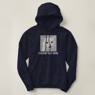 Customise Cat Lover Navy Blue White Text Pet Photo Hoodie