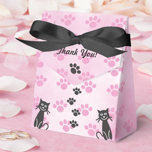 Customise Cat Pink Black Paw Prints Favour Box (Wedding)